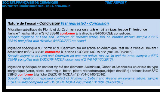 Certificat de conformité alimentaire